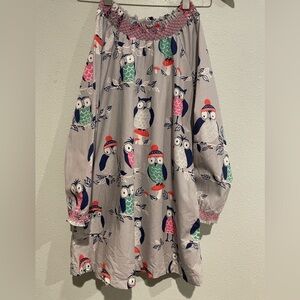 Mini Boden Adorable Gray dress with novelty Owl print. Size 7 - 8 year